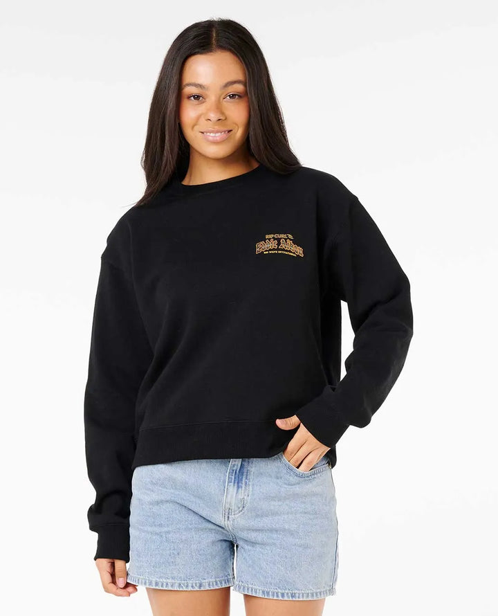 RIP CURL EDDIE WOULD GO CREW NECK WOMENS SWEATSHIRT - BLACK