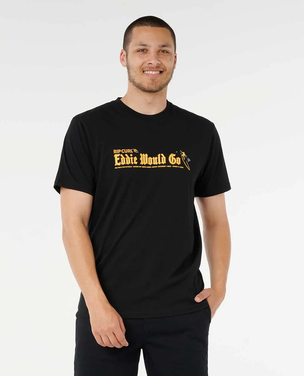 RIP CURL EDDIE WOULD GO STICKER TEE - BLACK