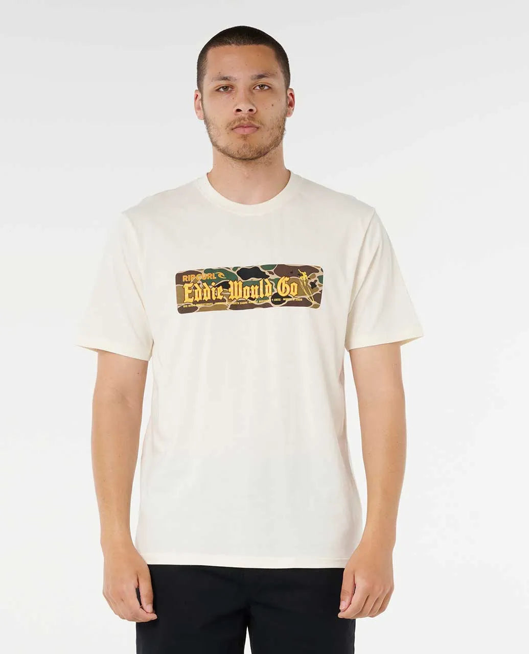 RIP CURL EDDIE WOULD GO STICKER TEE - BONE