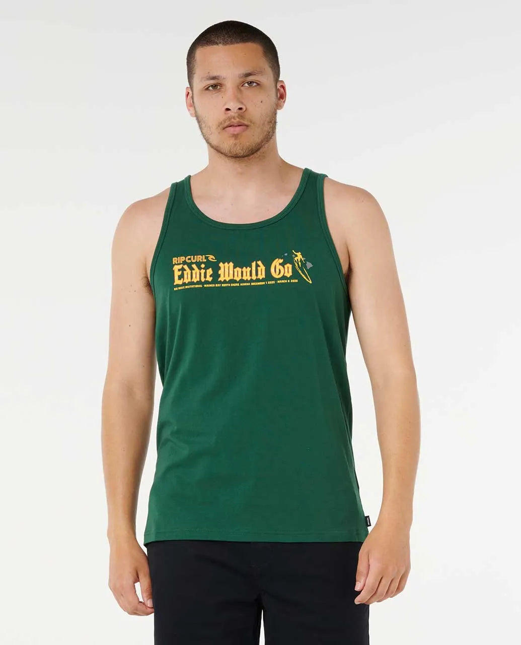 RIP CURL EDDIE WOULD GO STICKER TANK TOP - GREEN
