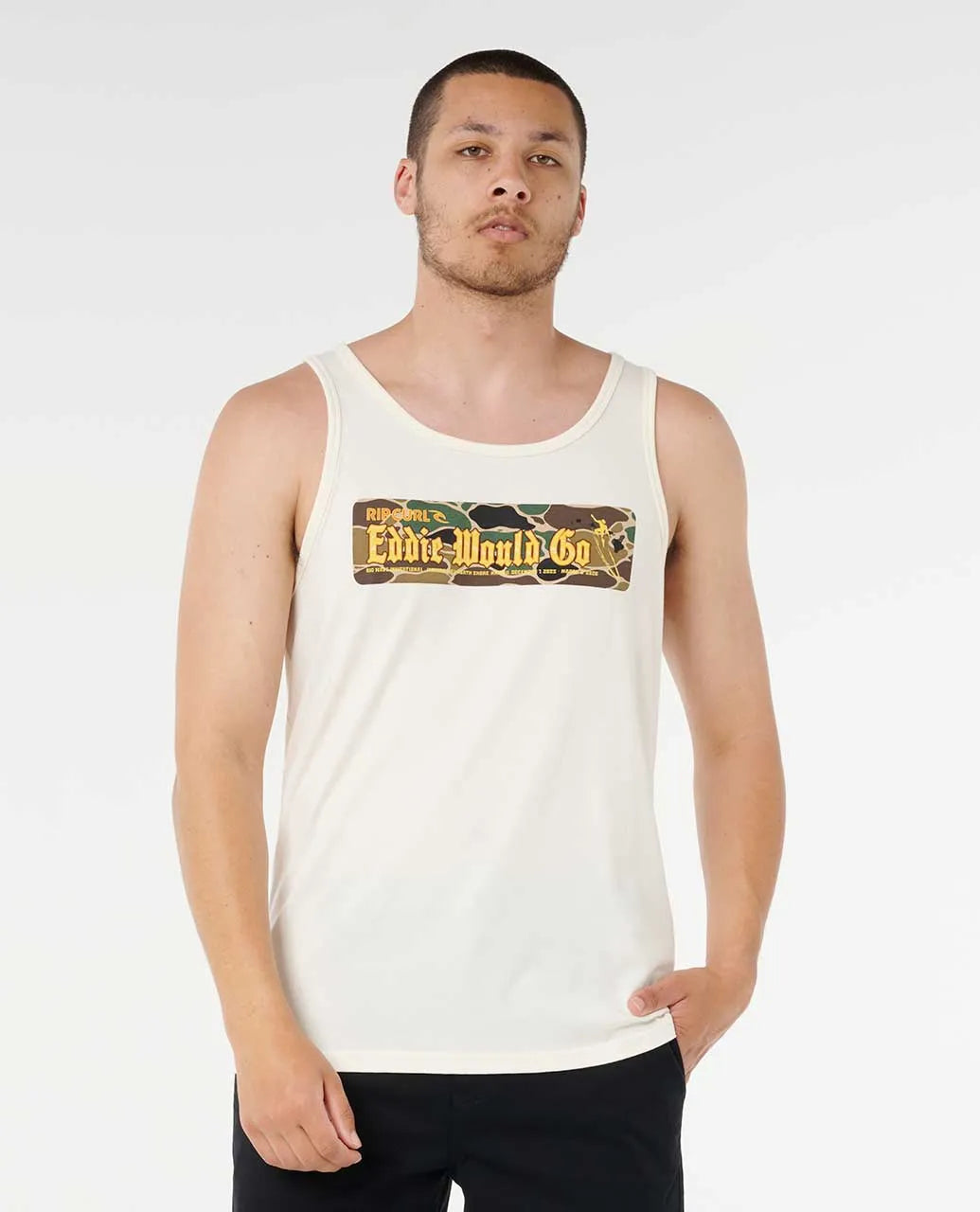 RIP CURL EDDIE WOULD GO STICKER TANK TOP - BONE