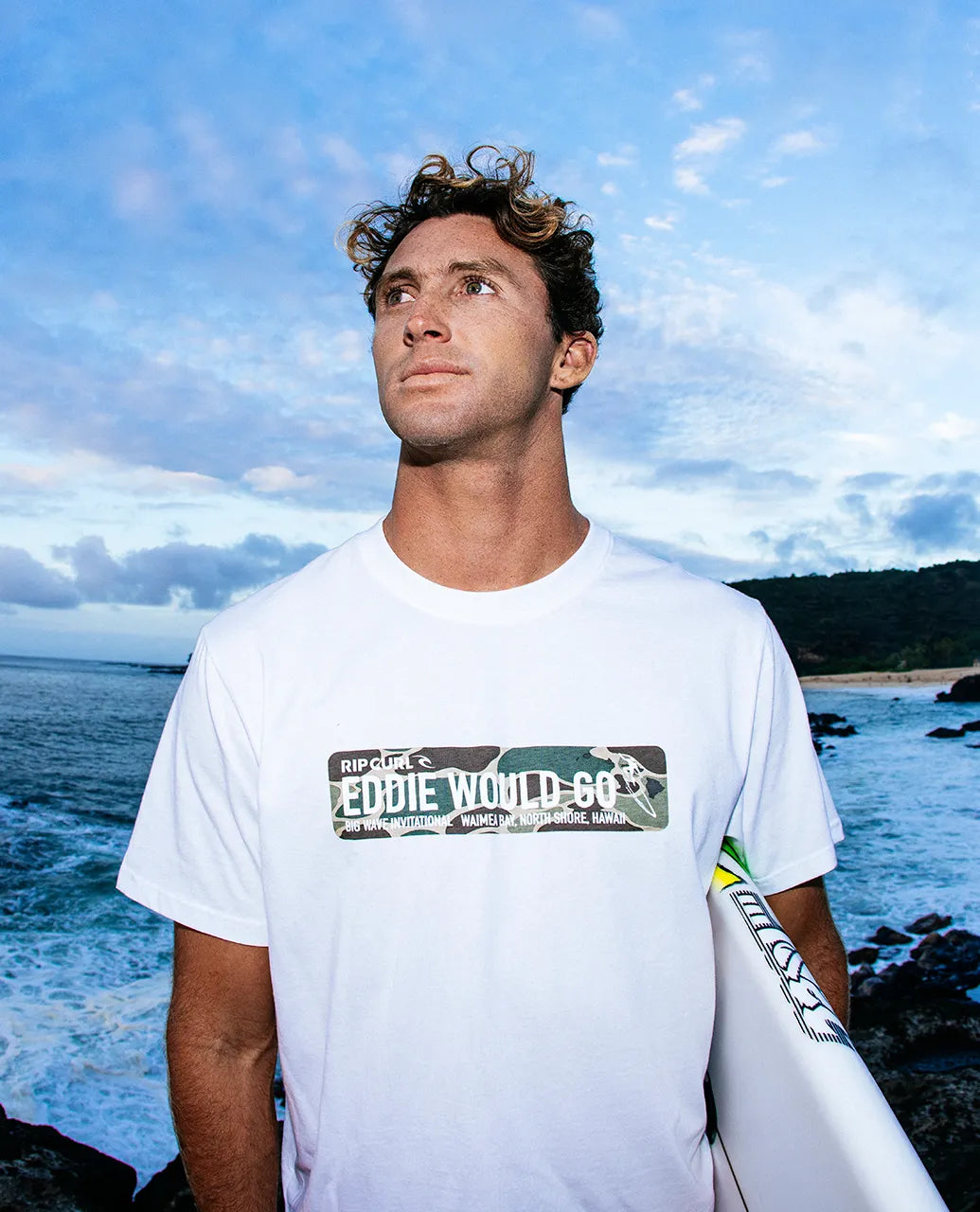 RIP CURL EDDIE WOULD GO STICKER TEE - WHITE