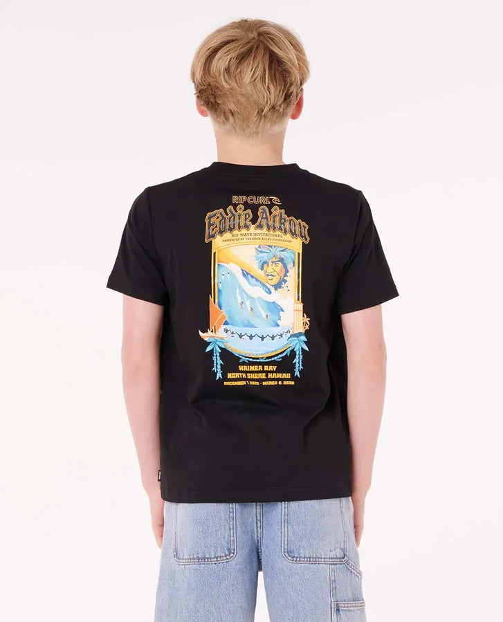 RIP CURL EDDIE WOULD GO POSTER ART YOUTH TEE - BLACK