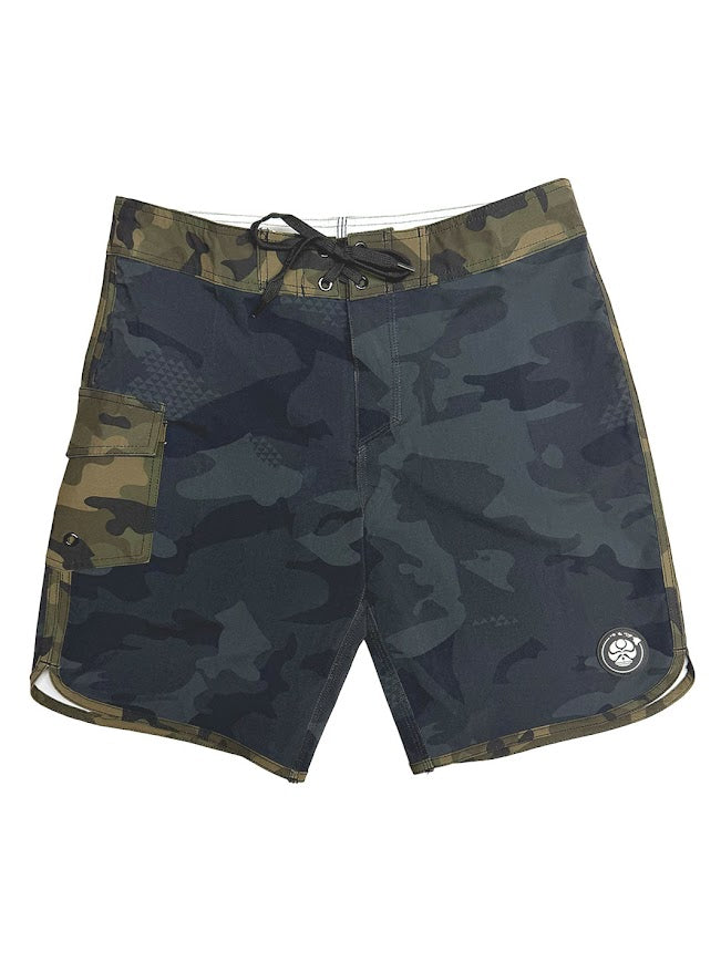 HIC SCALLOP BOARDSHORT - BLACK CAMO – Hawaiian Island Creations