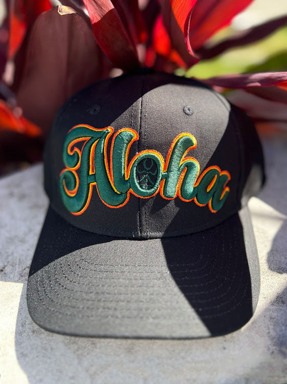 帽子 aloha HIC ALOHA SCRIBE SNAPBACK HAT - BLACK – Hawaiian Island Creations
