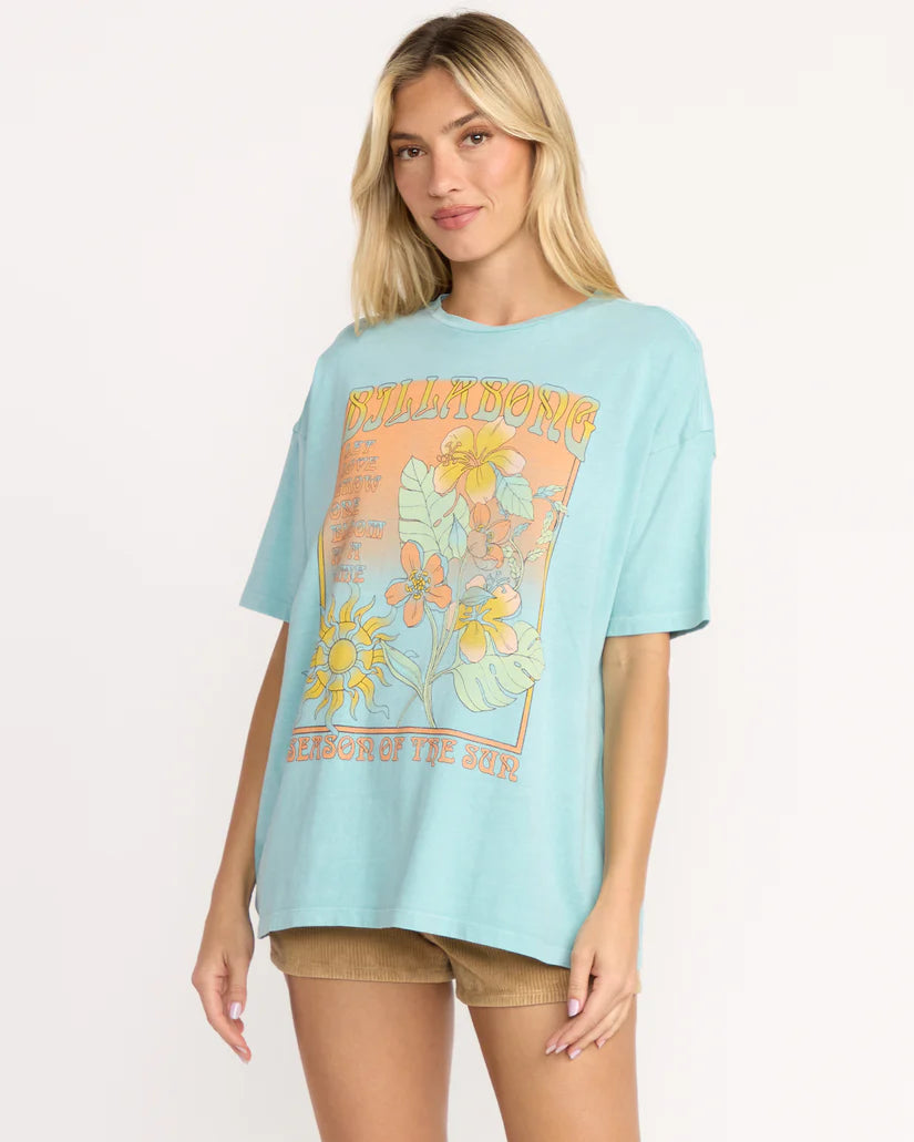 BILLABONG DAYLIGHT BLOOMS WOMENS TEE - MISTY BLUE (MYB)
