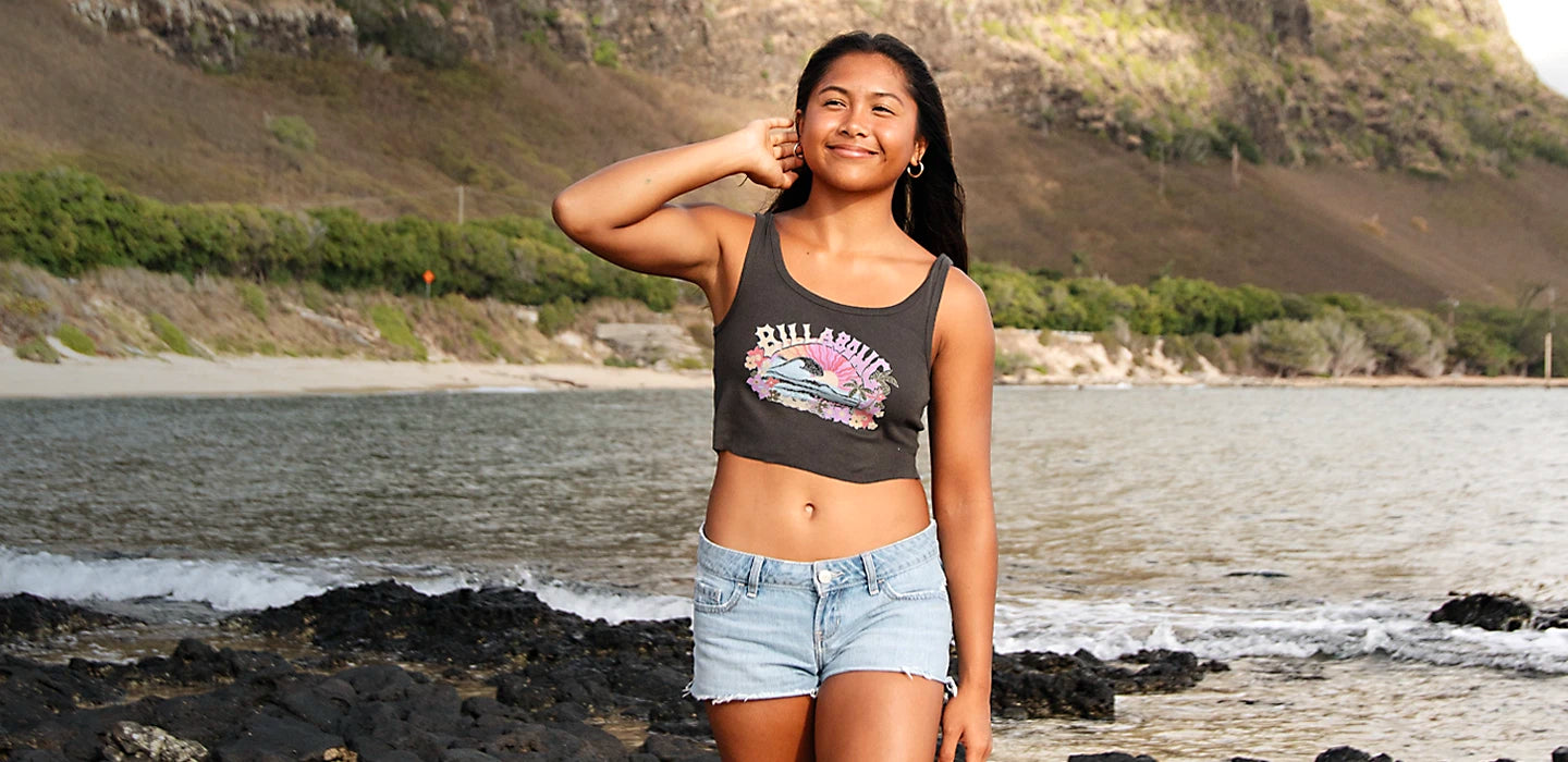 Girl with Billabong Women's Tank Top in Hawaii.