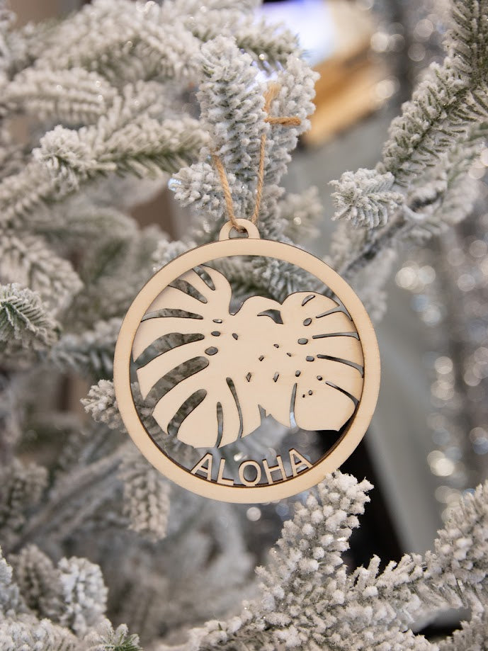 HIC MONSTERA ALOHA WOOD ORNAMENT