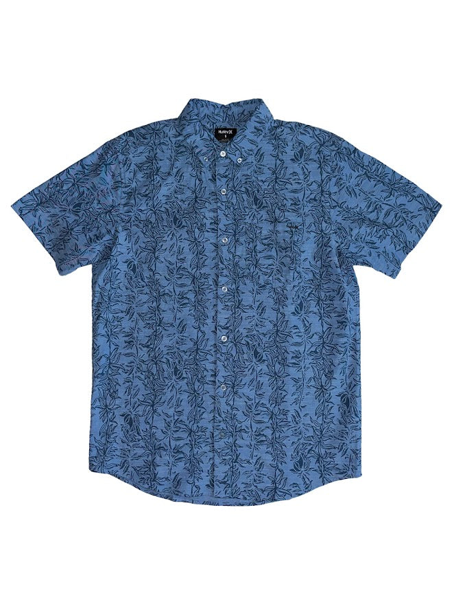 HURLEY ONE AND ONLY STRETCH PRINT BUTTON DOWN SHIRT - BLUE