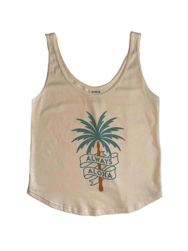HURLEY EMBLEM SCOOP HEM WOMENS TANK TOP - OFF WHITE