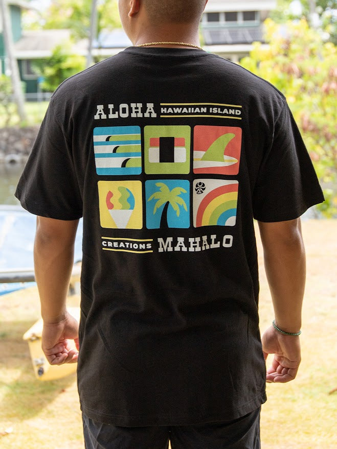 HIC ALOHA MAHALO SQUARE TEE - BLACK