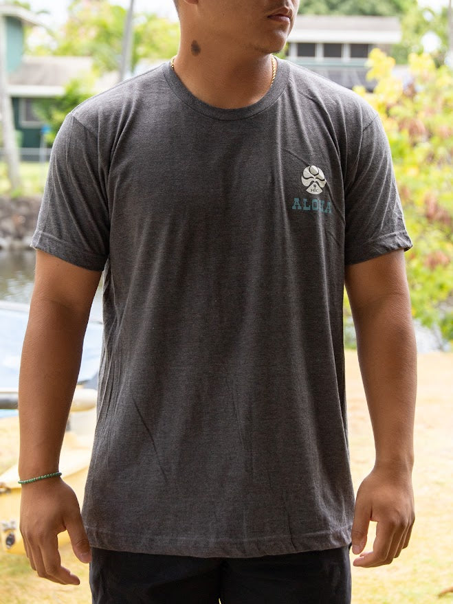 HIC ALOHA MAHALO SQUARE TEE - HEATHER CHARCOAL