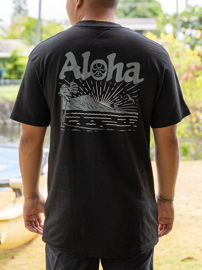 HIC ALOHA DIAMOND HEAD SUNRISE TEE - BLACK