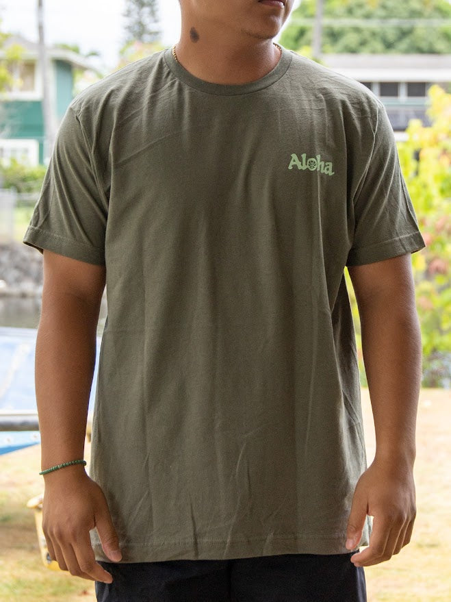 HIC ALOHA DIAMOND HEAD SUNRISE TEE - MILITARY GREEN