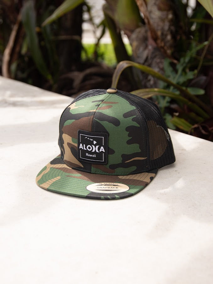 HURLEY ALOHA PATCH TRUCKER HAT GREEN CAMO