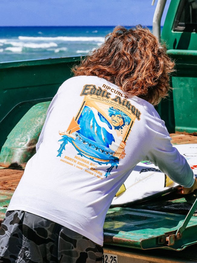 RIP CURL EDDIE WOULD GO POSTER ART LONG SLEEVE TEE - WHITE