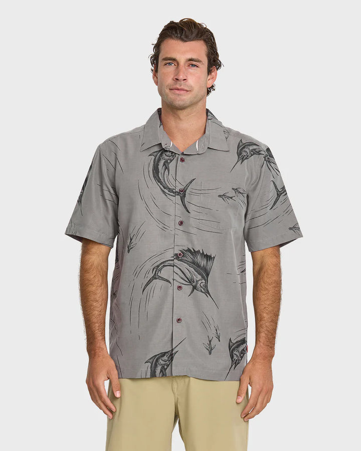 QUIKSILVER WATERMAN THE CHASE BUTTON DOWN WOVEN SHIRT - SMOKE PEARL
