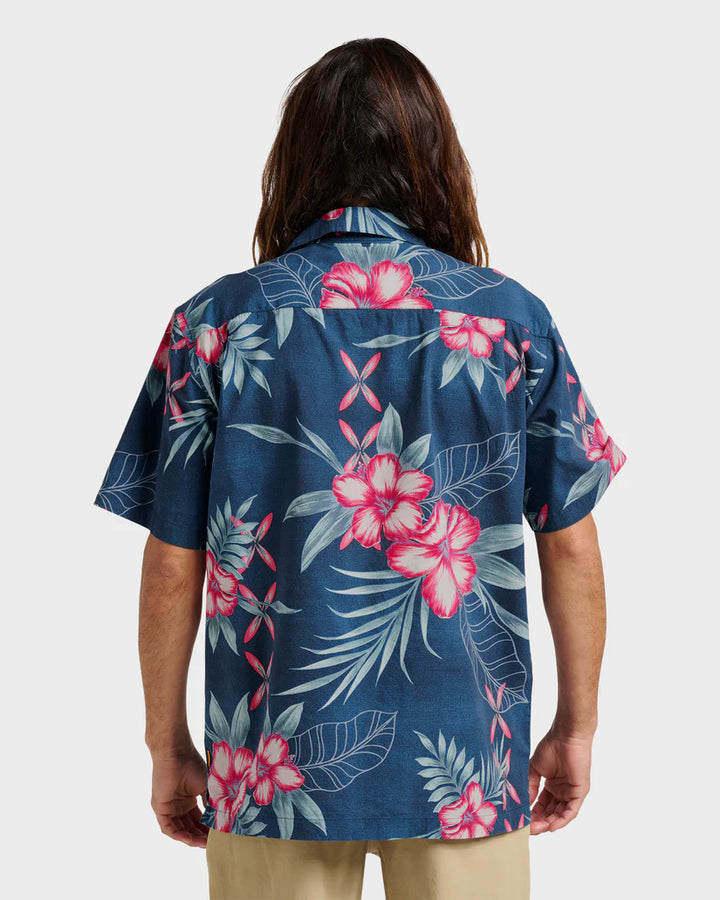 QUIKSILVER PLAYITA FLORAL WOVEN BUTTON DOWN SHIRT - BLUE (BSG7)