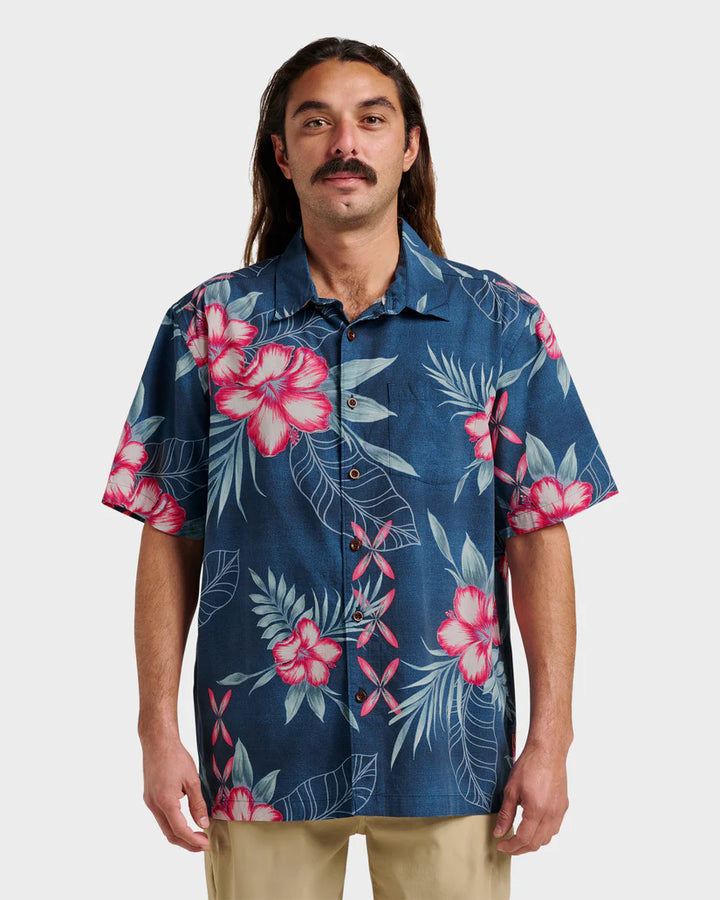 QUIKSILVER PLAYITA FLORAL WOVEN BUTTON DOWN SHIRT - BLUE (BSG7)