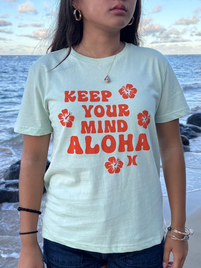 HURLEY KEEP YOUR MIND CLASSIC WOMENS TEE - SPRAY BLUE