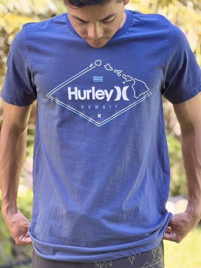 HURLEY HAWAIIAN ISLAND DIAMOND TEE - LIGHT NAVY BLUE
