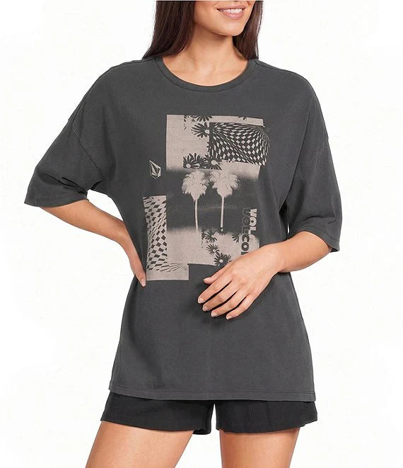 VOLCOM GLITCH TROPIC BAD BOY WOMENS TEE - BLACK (VBK)
