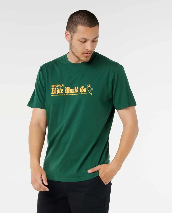 RIP CURL EDDIE WOULD GO STICKER TEE - GREEN