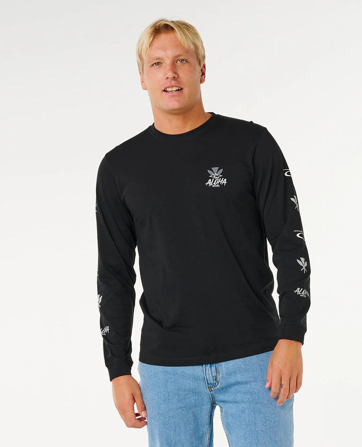 RIP CURL HAWAII TAPA HEX LONG SLEEVE- BLACK