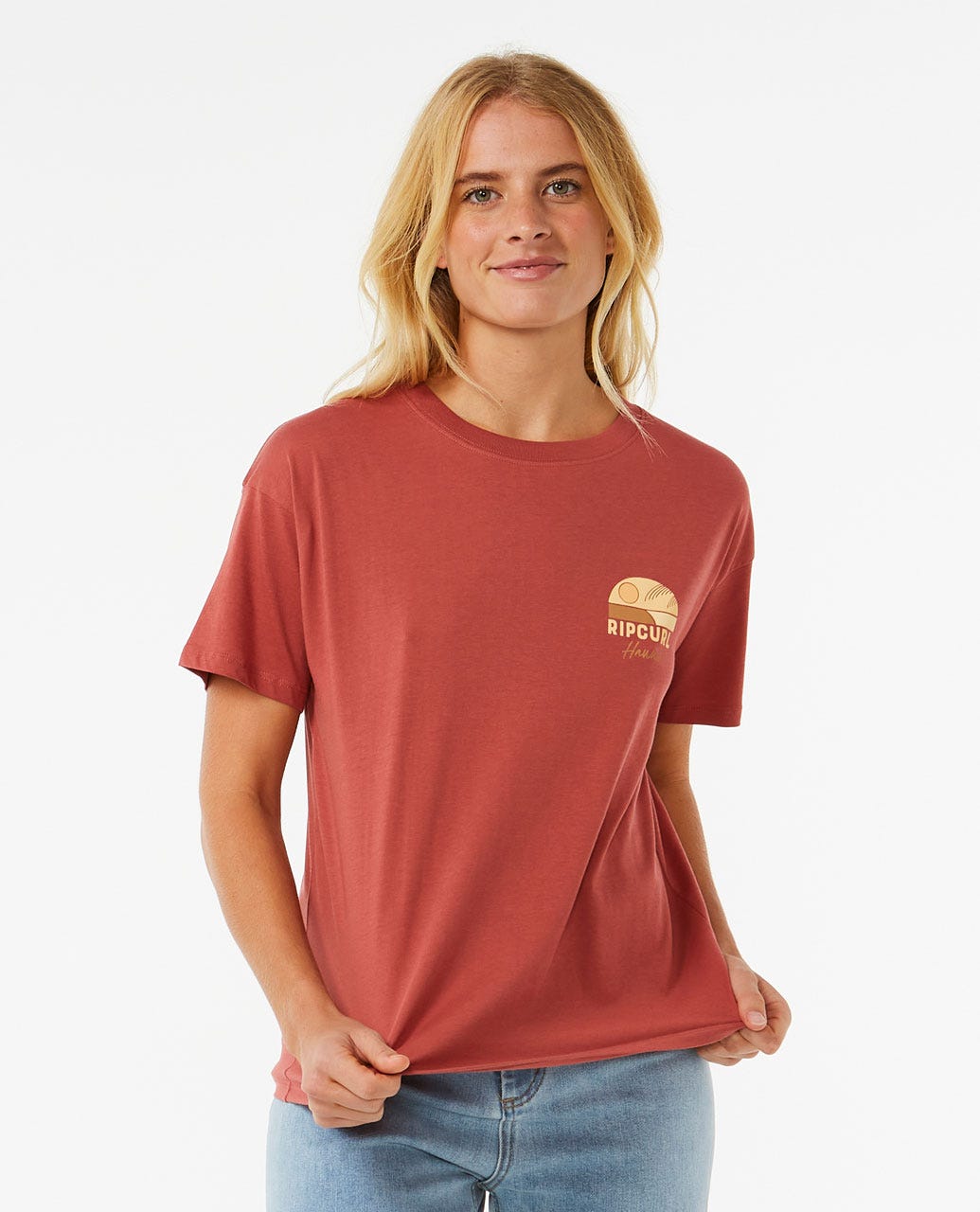 RIP CURL LINE UP RELAXED WOMENS TEE - MAROON