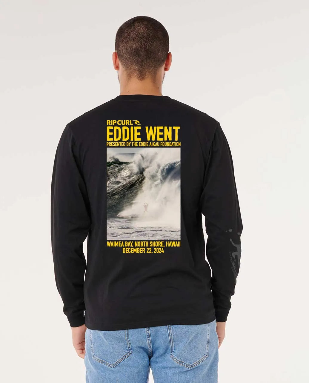 RIP CURL EDDIE WENT PHOTO LONG SLEEVE TEE - BLACK