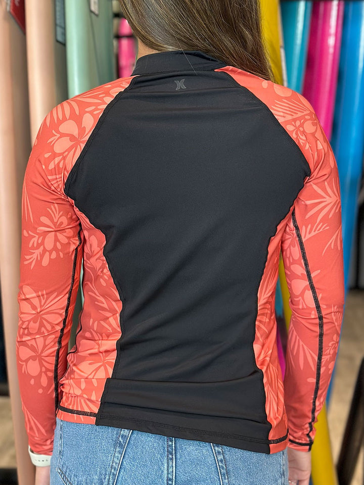 HURLEY HIDDEN TROPICAL LONG SLEEVE ZIP UP RASHGUARD - PINK