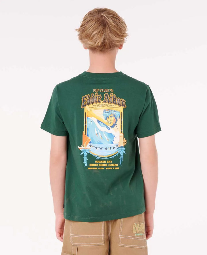 RIP CURL EDDIE WOULD GO POSTER ART YOUTH TEE - GREEN