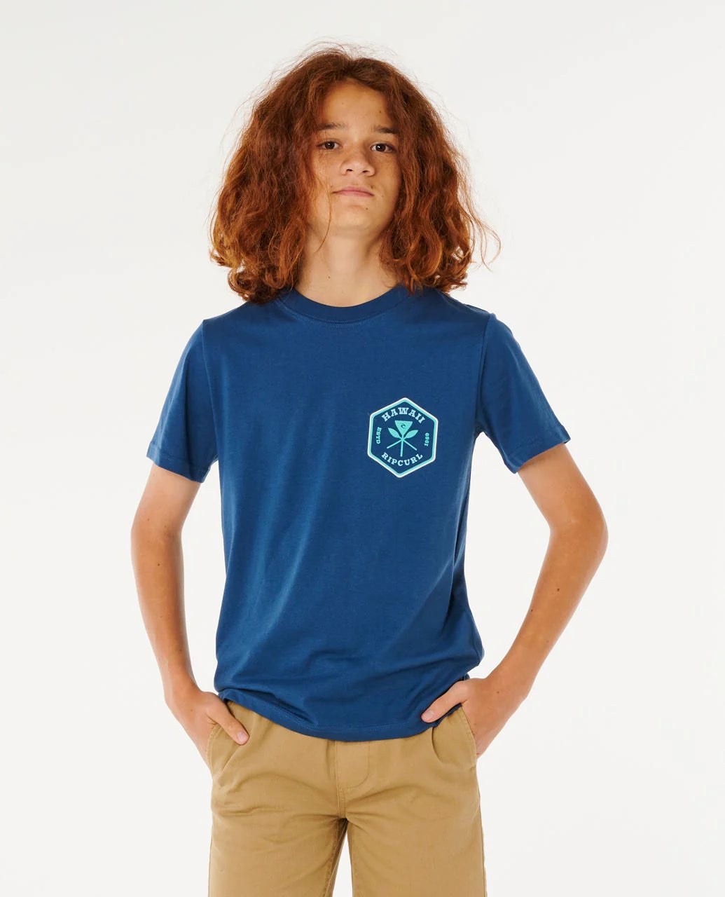 RIP CURL HAWAII BADGE YOUTH TEE - LIGHT NAVY