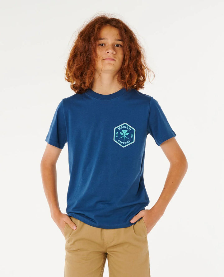 RIP CURL HAWAII BADGE YOUTH TEE - LIGHT NAVY