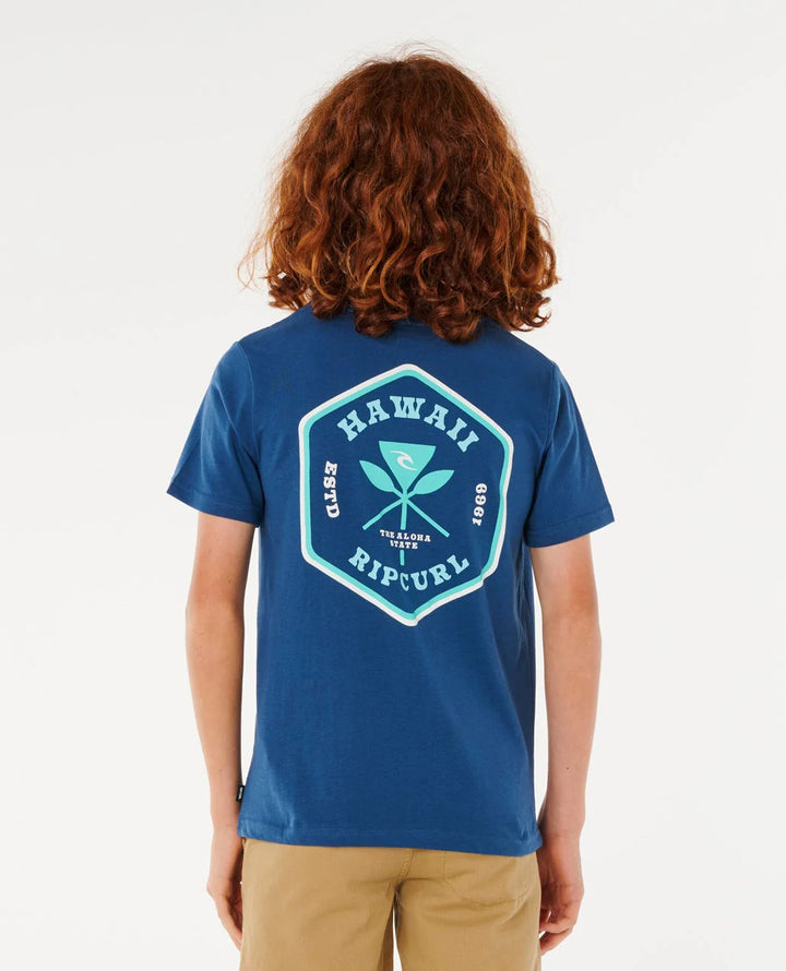 RIP CURL HAWAII BADGE YOUTH TEE - LIGHT NAVY