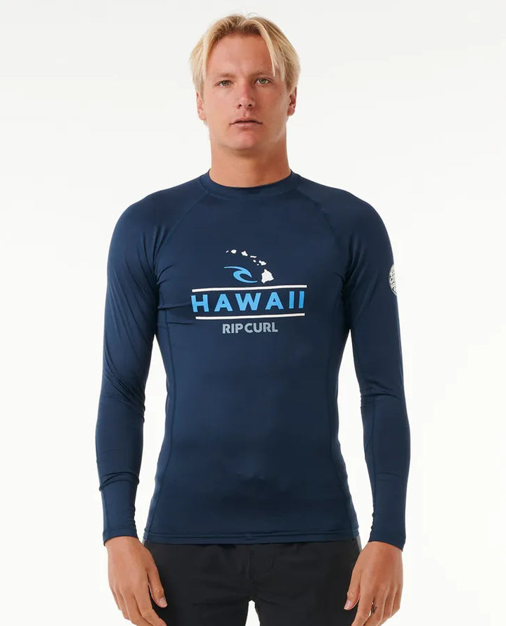 RIP CURL HAWAII LONG SLEEVE PERFORMANCE RASHGUARD - DARK BLUE