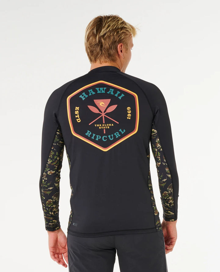 RIP CURL HAWAII BADGE UPF LONG SLEEVE LYCRA - BLACK/CAMO