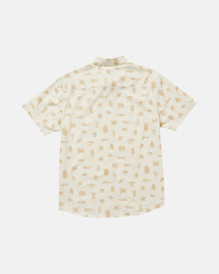 RVCA SEA LIFE BUTTON DOWN SHIRT- NATURAL
