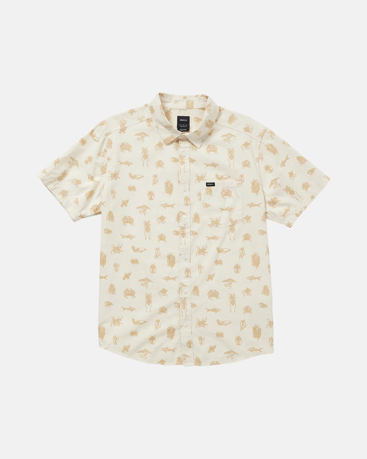 RVCA SEA LIFE BUTTON DOWN SHIRT- NATURAL