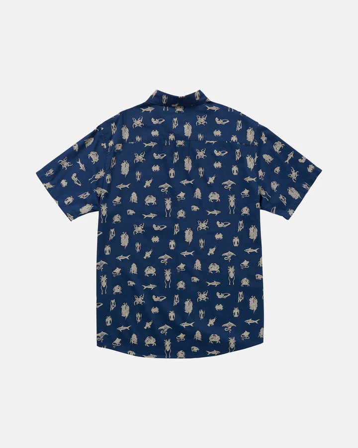 RVCA SEA LIFE BUTTON DOWN SHIRT - ROYAL