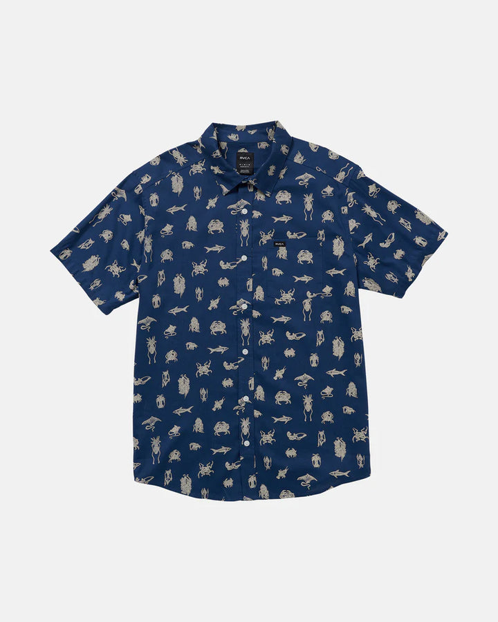 RVCA SEA LIFE BUTTON DOWN SHIRT - ROYAL