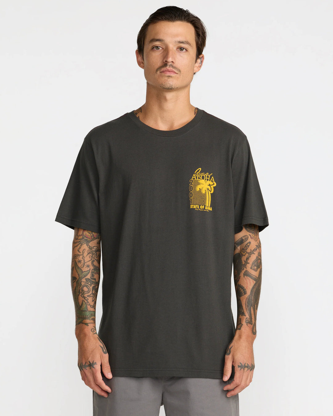 RVCA PALM ROW TEE - PIRATE BLACK