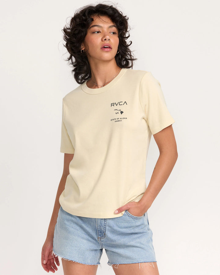 RVCA STATE OF ALOHA DAILY WOMENS TEE - CREAM