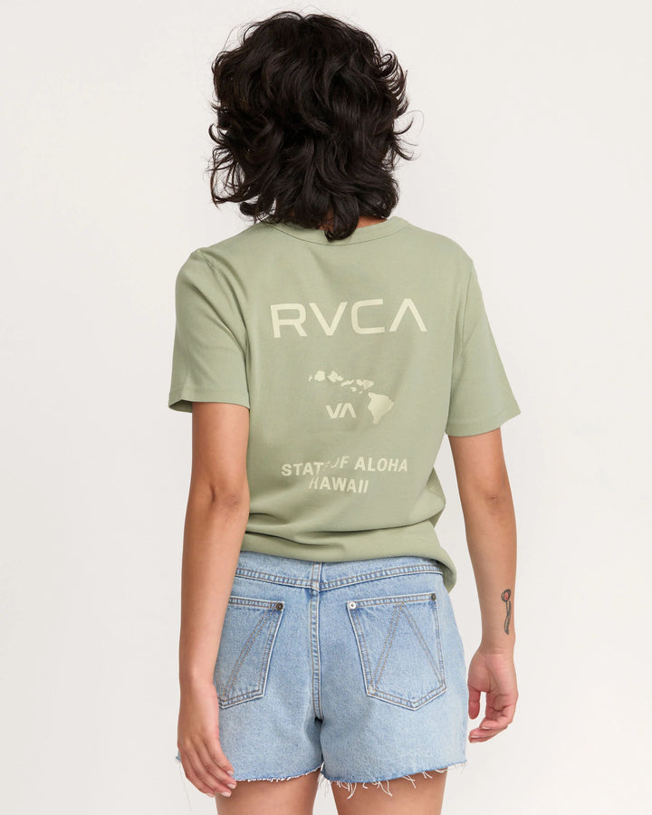 RVCA STATE OF ALOHA DAILY WOMENS TEE - GREEN TEA