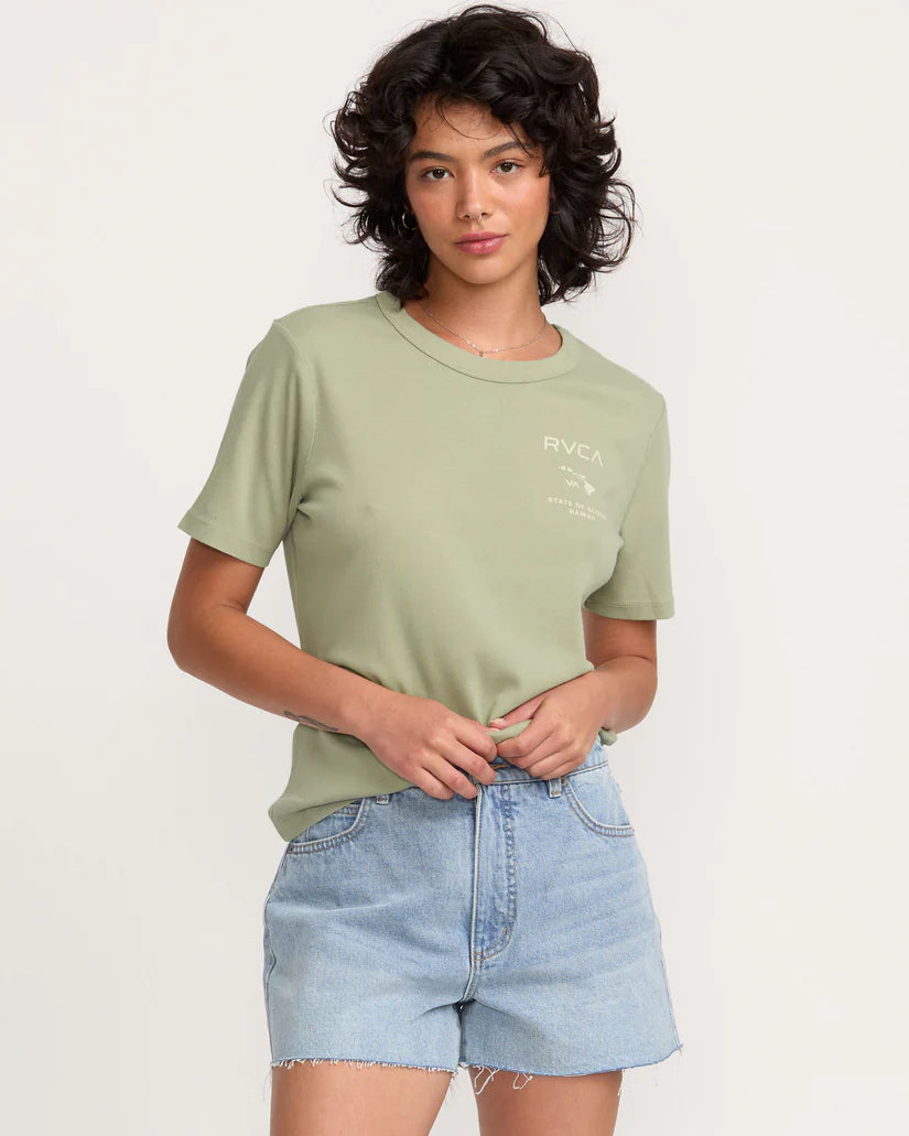 RVCA STATE OF ALOHA DAILY TEE - GREEN TEA