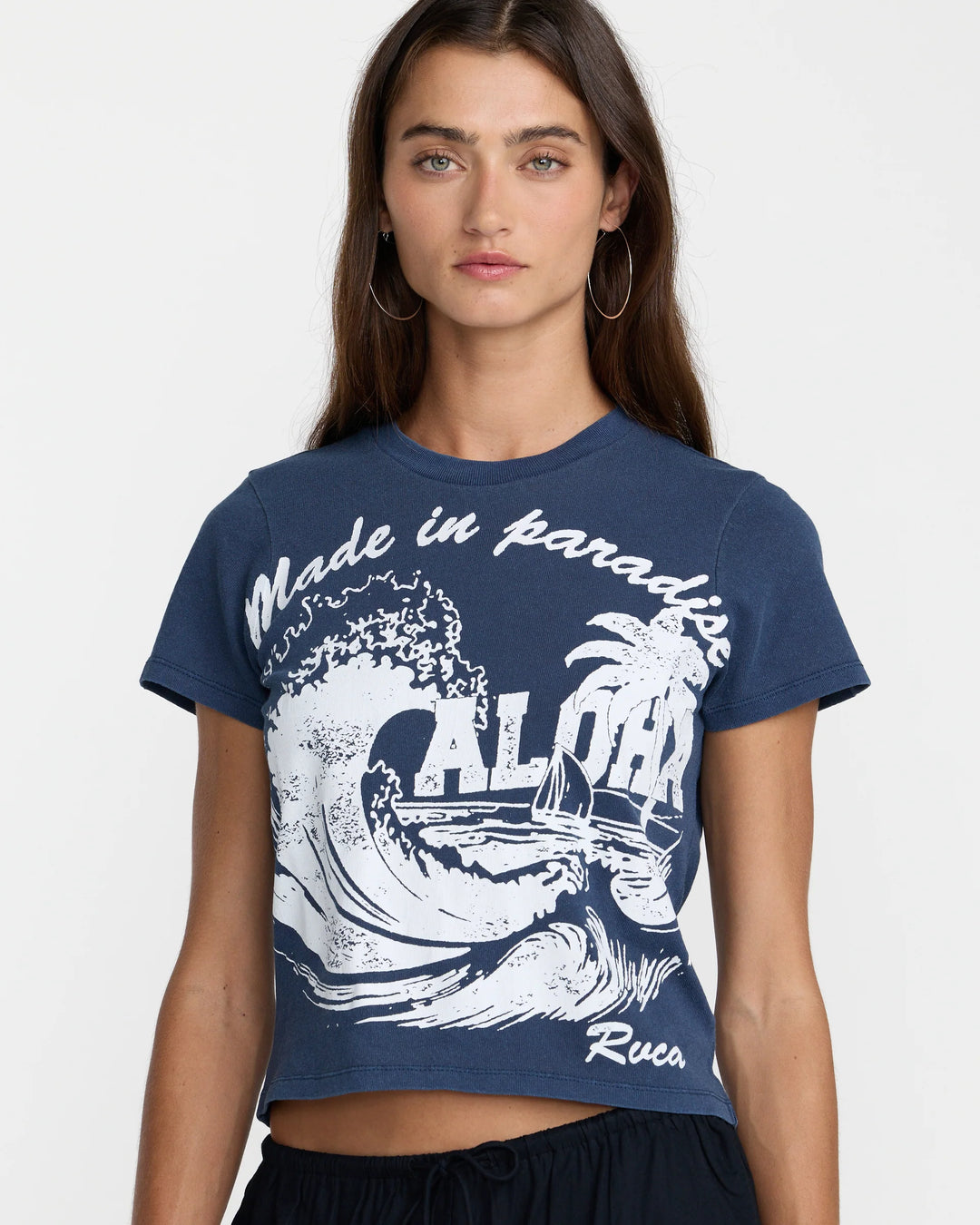 RVCA MADE IN PARADISE HAWAII WOMEN TEE - NAVY
