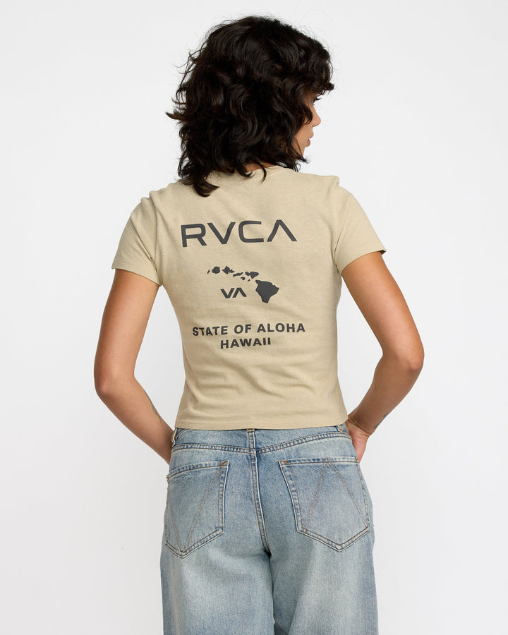 RVCA STATE OF ALOHA 411 WOMENS TEE - EUCALYPTUS GREEN