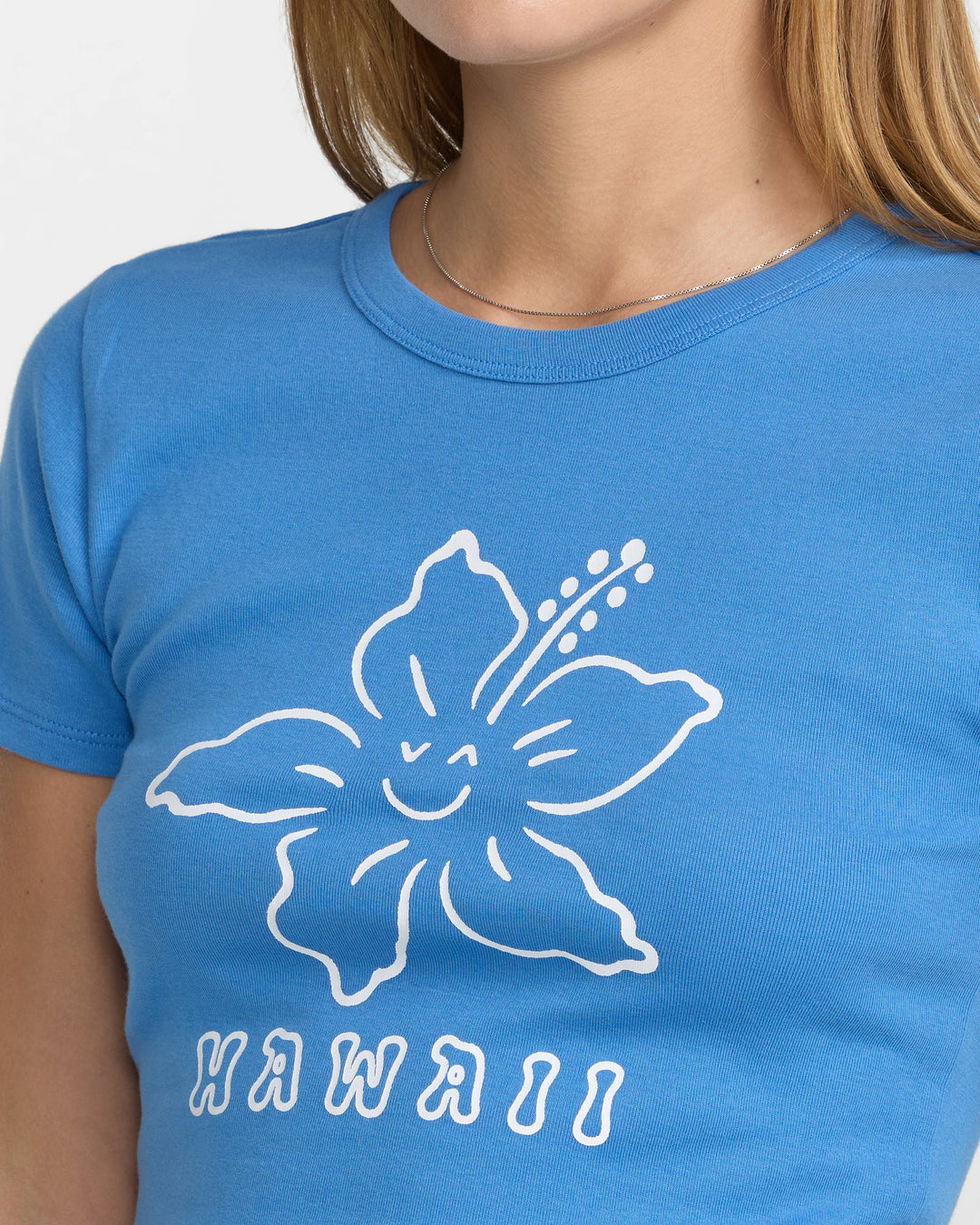 RVCA HAPPY HIBISCUS BABY WOMENS TEE - PERI BLUE