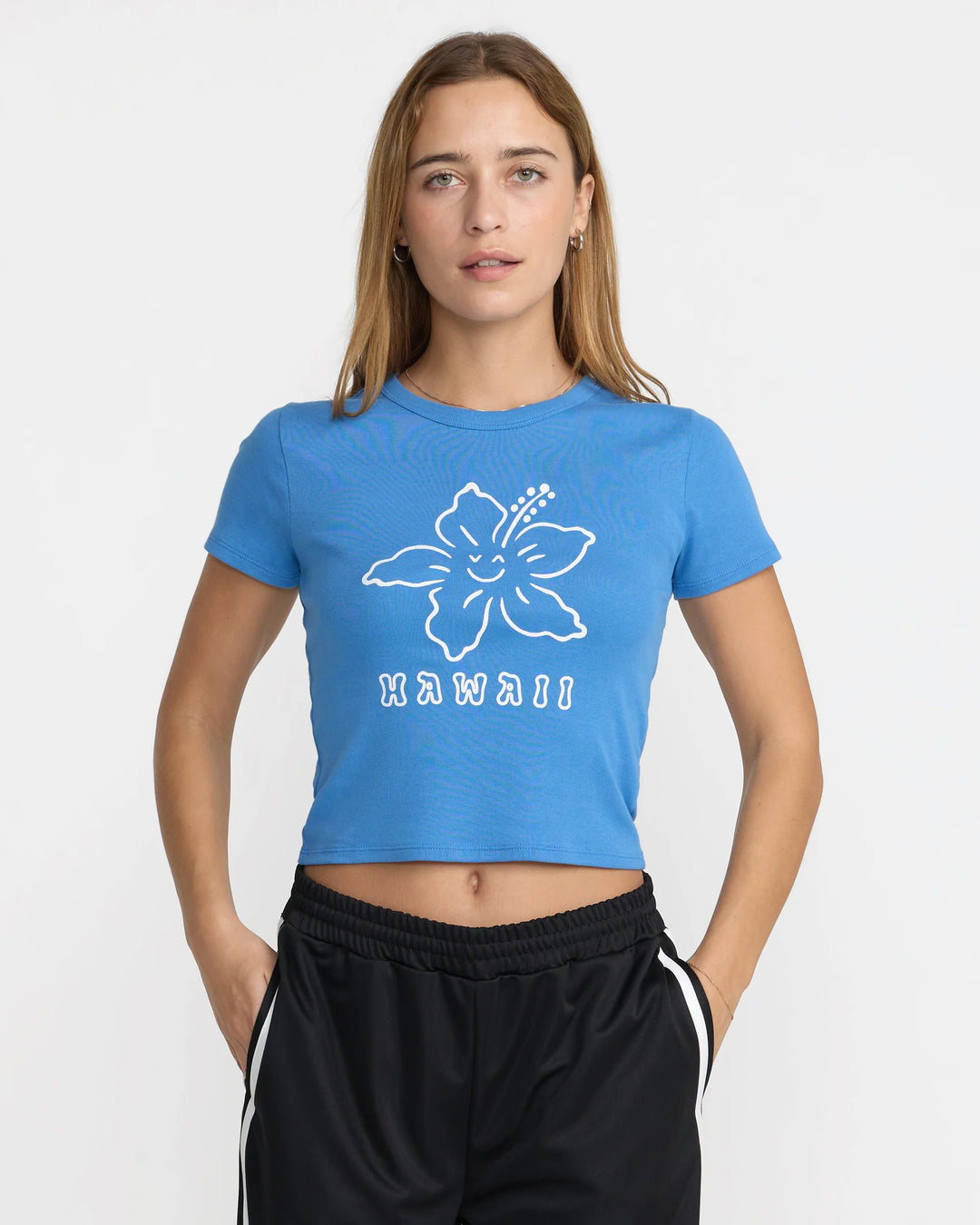 RVCA HAPPY HIBISCUS BABY WOMENS TEE - PERI BLUE