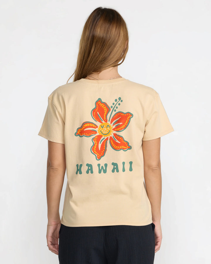 RVCA HAPPY HIBISCUS RELAXED WOMENS TEE - LIGHT TAN
